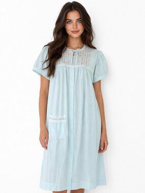 Komar Lingerie Vintage Nightgown Robe Blue Lace Floral Embroidered Medium